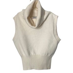 Zara Cream Ribbed Turtleneck Blouse